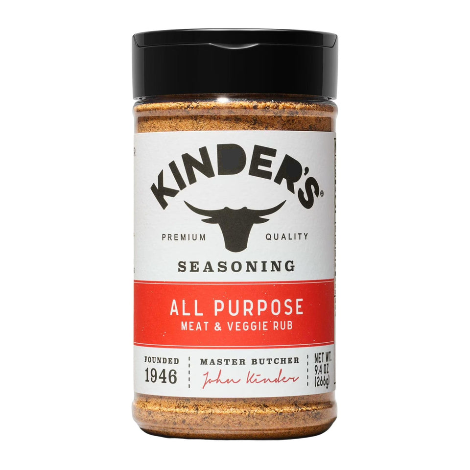 Kinders All Purpose Seasoning bottle pour enables easy measuring and flavorful grilling