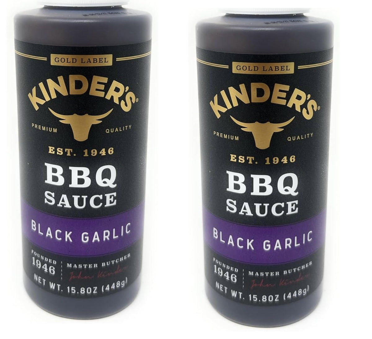 Kinder's Black Garlic BBQ two-bottle set ready for grilling and glazing