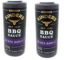 Kinder's Black Garlic BBQ two-bottle set ready for grilling and glazing