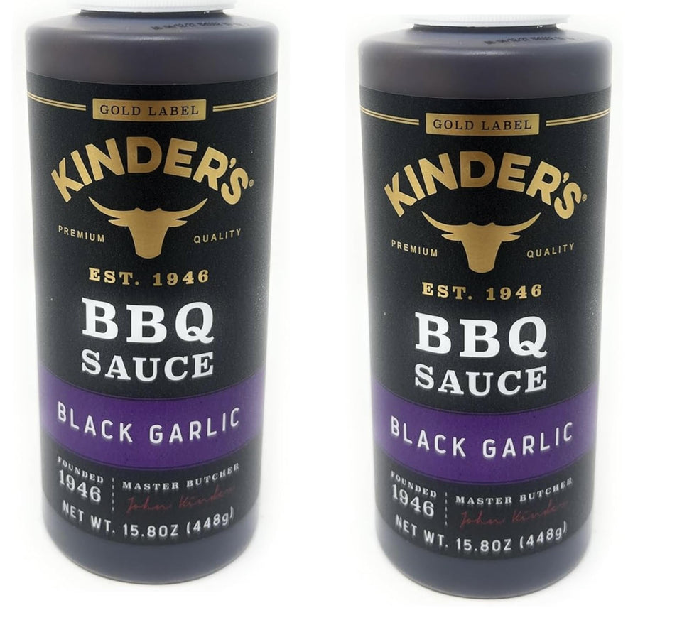 Kinder's Black Garlic BBQ two-bottle set ready for grilling and glazing