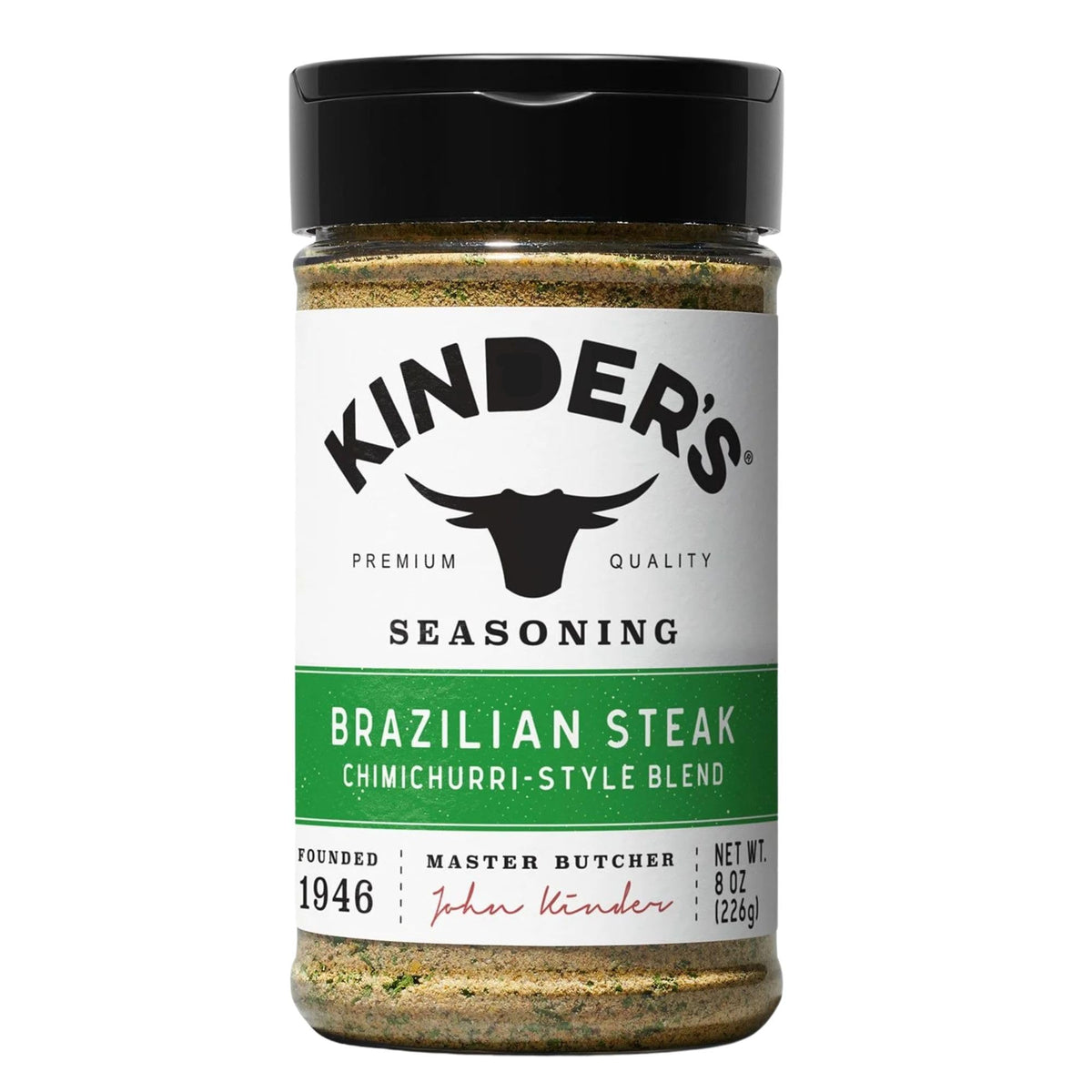 Kinders Brazilian Steak Chimichurri bottle shows bold grilling flavor for marinating and seasoning.