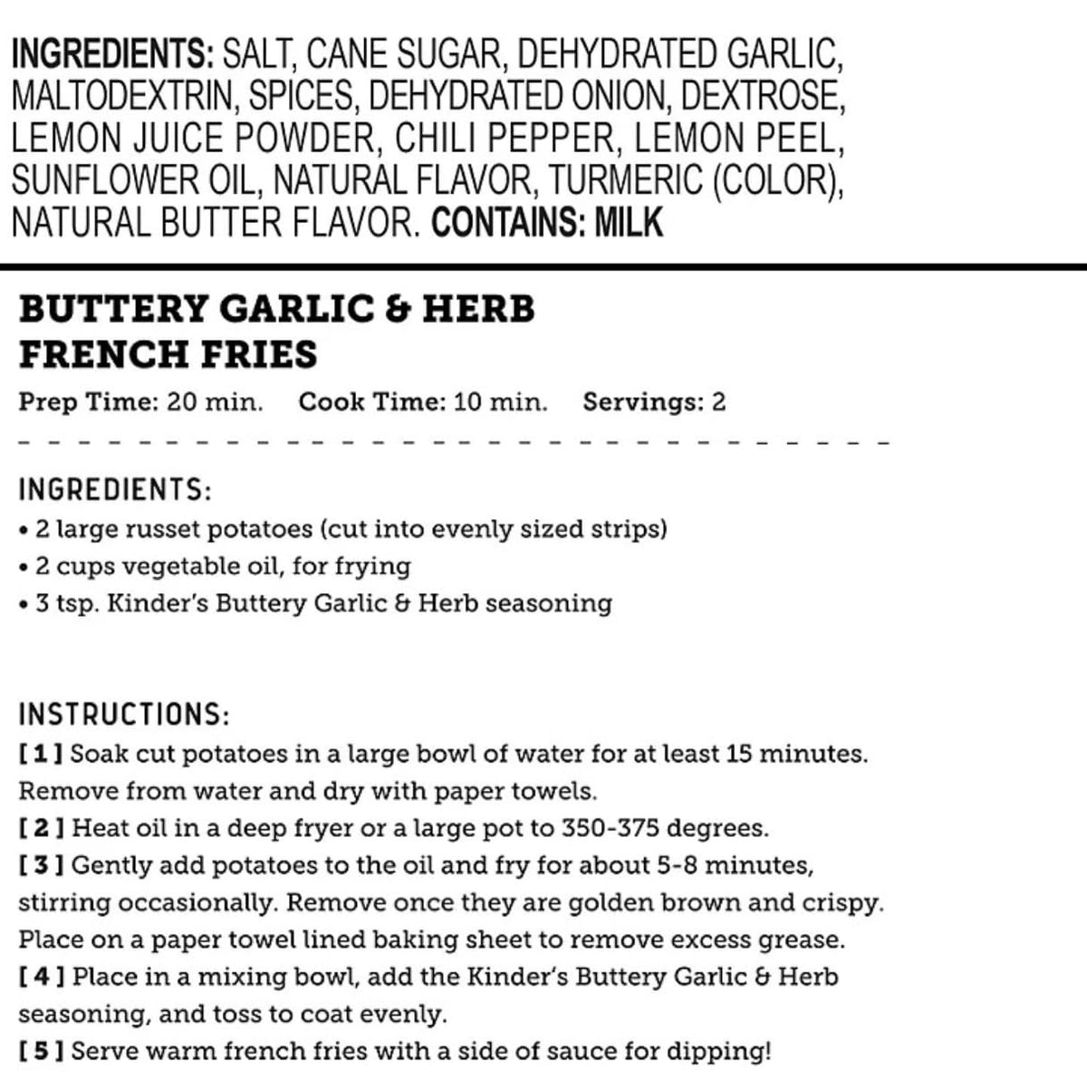 Kinders ingredients close-up featuring real butter and fresh herbs for flavor