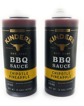 KINDERS chipotle pineapple BBQ bottle ready for grilling marinades.