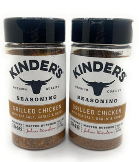 KINDER'S Grilled Chicken Seasoning bottle front view for delicious grilling flavor.