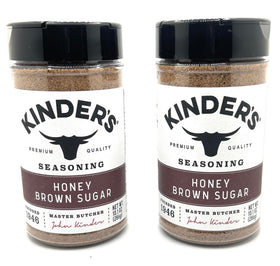 Kinder's Honey Brown Sugar seasoning bottle, ideal for a sweet glaze on grilled chicken.