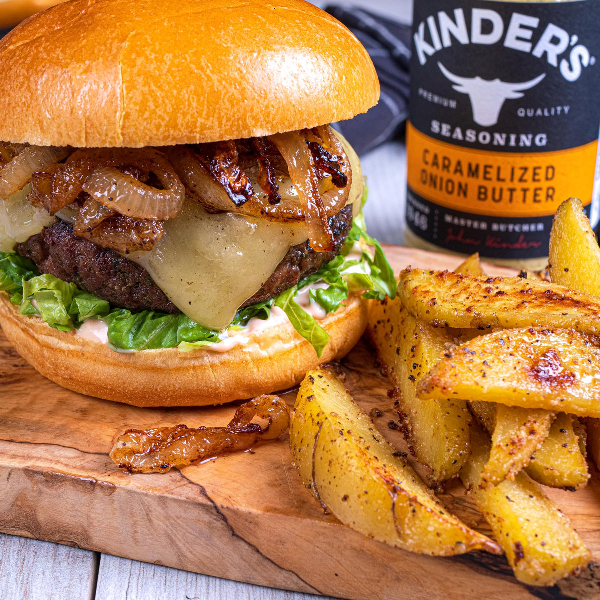 Kinders Organic Caramelized Onion Butter finishing touch on plate, versatile flavor booster