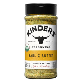 Kinder's Organic Garlic Butter Seasoning front label highlights USDA Organic quality