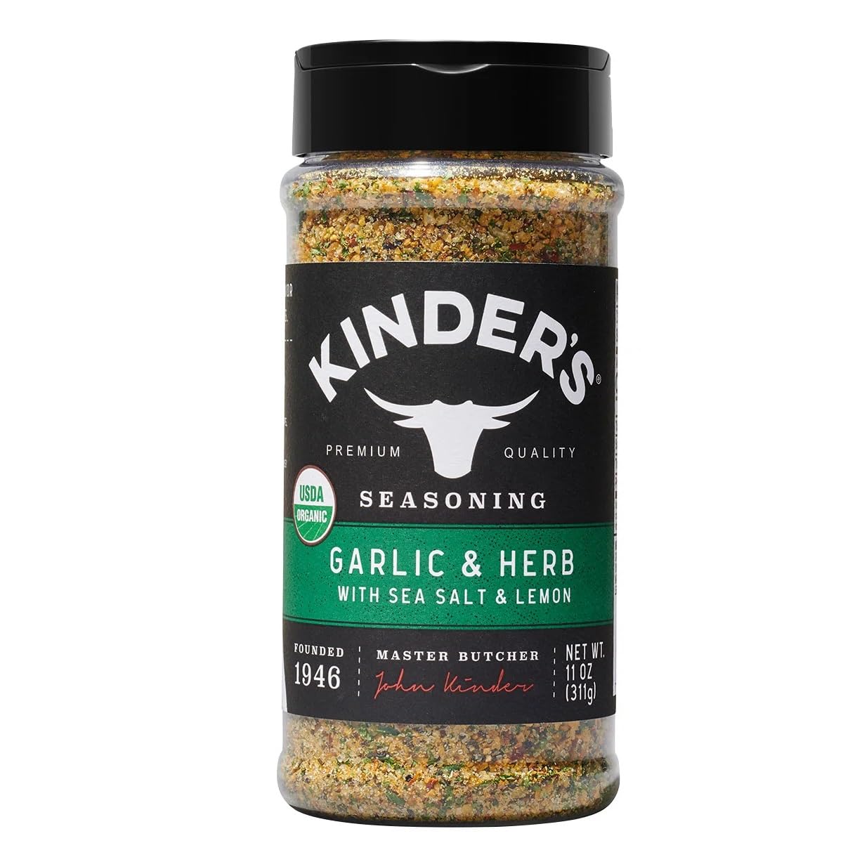 Kinder's seasoning on grilled chicken for savory lemon-garlic taste