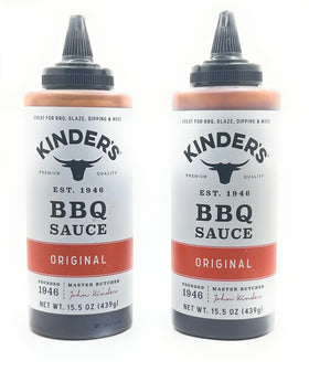 Kinder's Original BBQ sauce bottles ready for grilling and dipping.