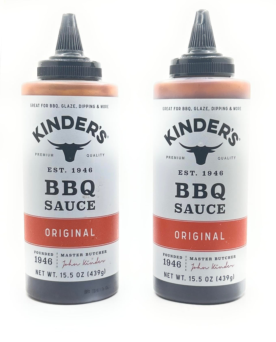 Kinder's Original BBQ sauce bottles ready for grilling and dipping.