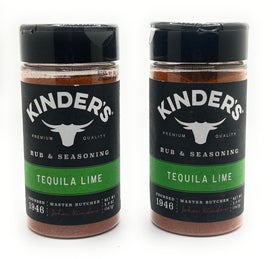 Kinder's Tequila Lime seasoning bottles front view; great for grilling and marinades.