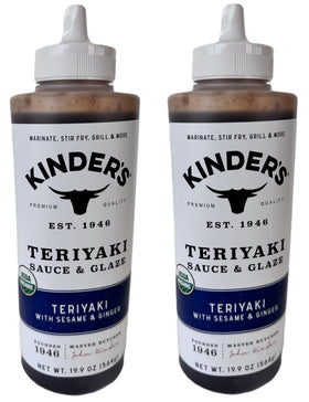 Kinder's Teriyaki bottle front showing sesame ginger flavor for marinating