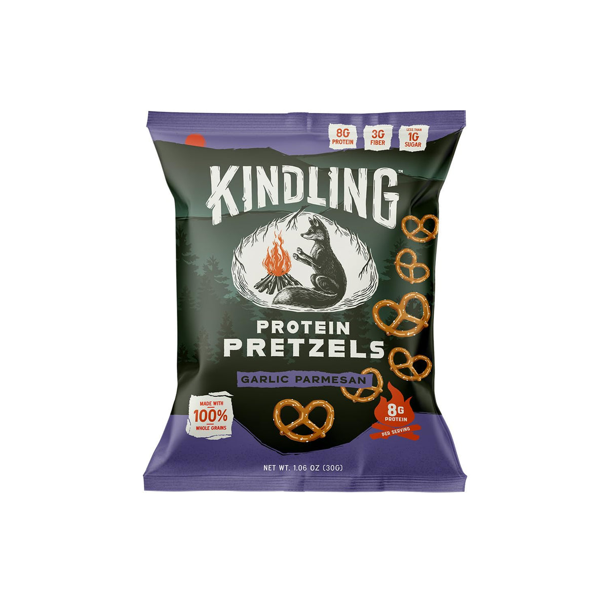 Kindling Protein Pretzels Garlic-Parmesan lunchbox scene showcases easy snacking anywhere