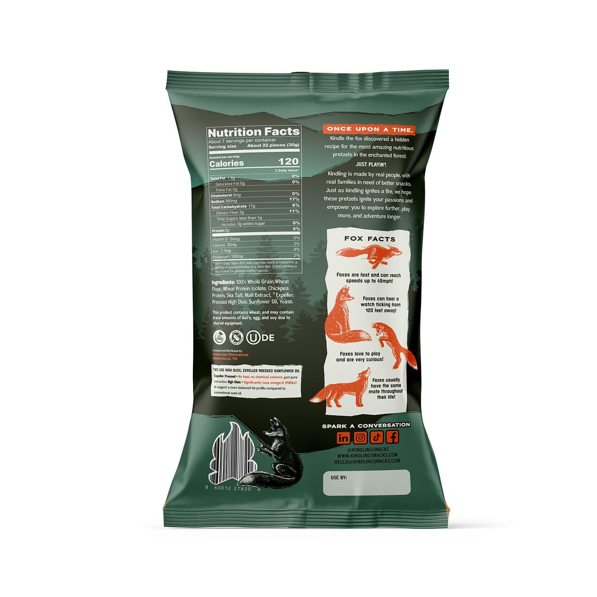 Kindling Protein Pretzels label highlights no artificial flavors.