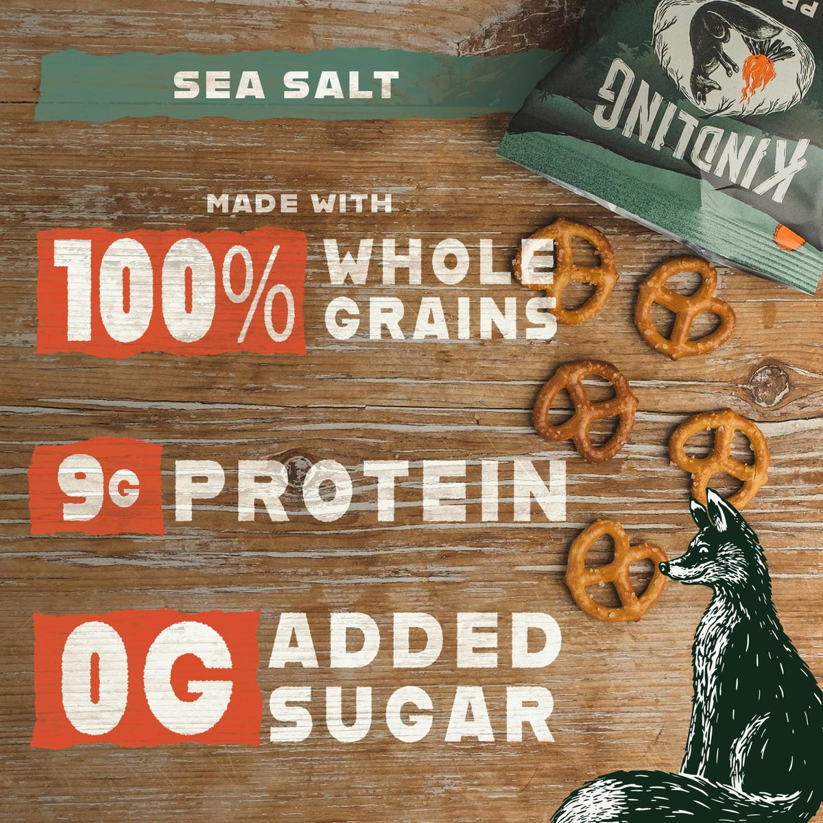 Kindling Protein Pretzels sea salt crunch close-up highlights the texture.