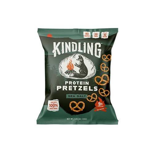Kindling Protein Pretzels Sea Salt kitchen counter: ready-to-enjoy snack with 8-9g protein