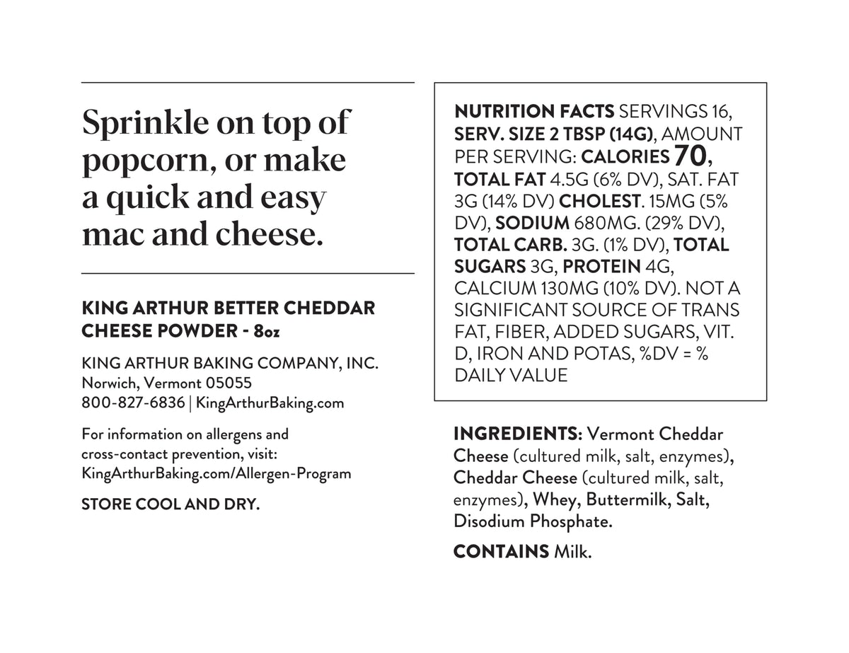 King Arthur Better Cheddar Cheese Powder enhances crackers with savory cheddar note