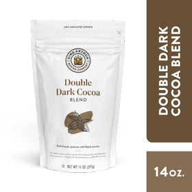 King Arthur Double Dark Cocoa Powder bag back label, Dutch-process details and color notes.