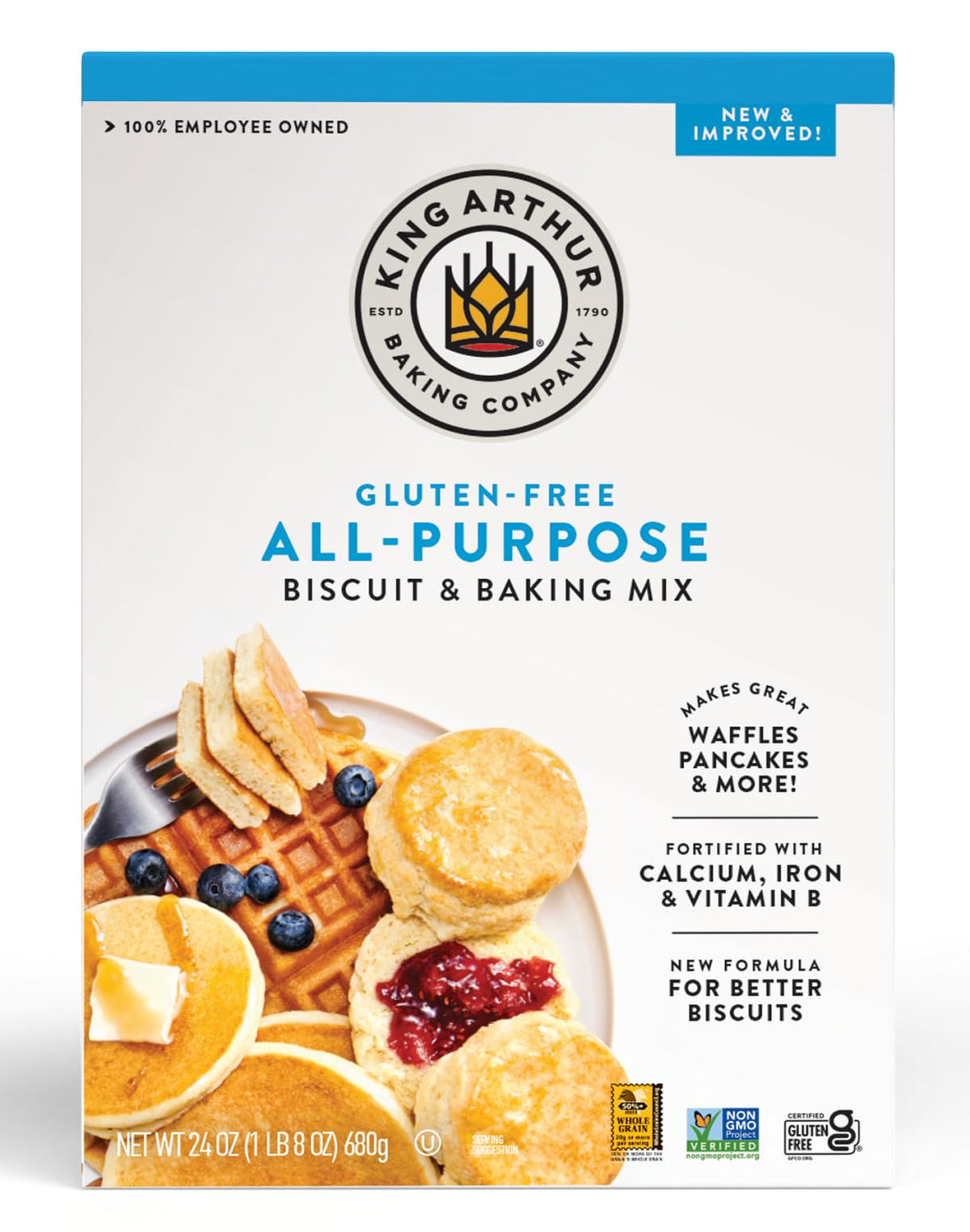 King Arthur gluten-free all-purpose biscuit mix bag on counter for quick breakfasts
