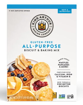 King Arthur gluten-free all-purpose biscuit mix bag on counter for quick breakfasts