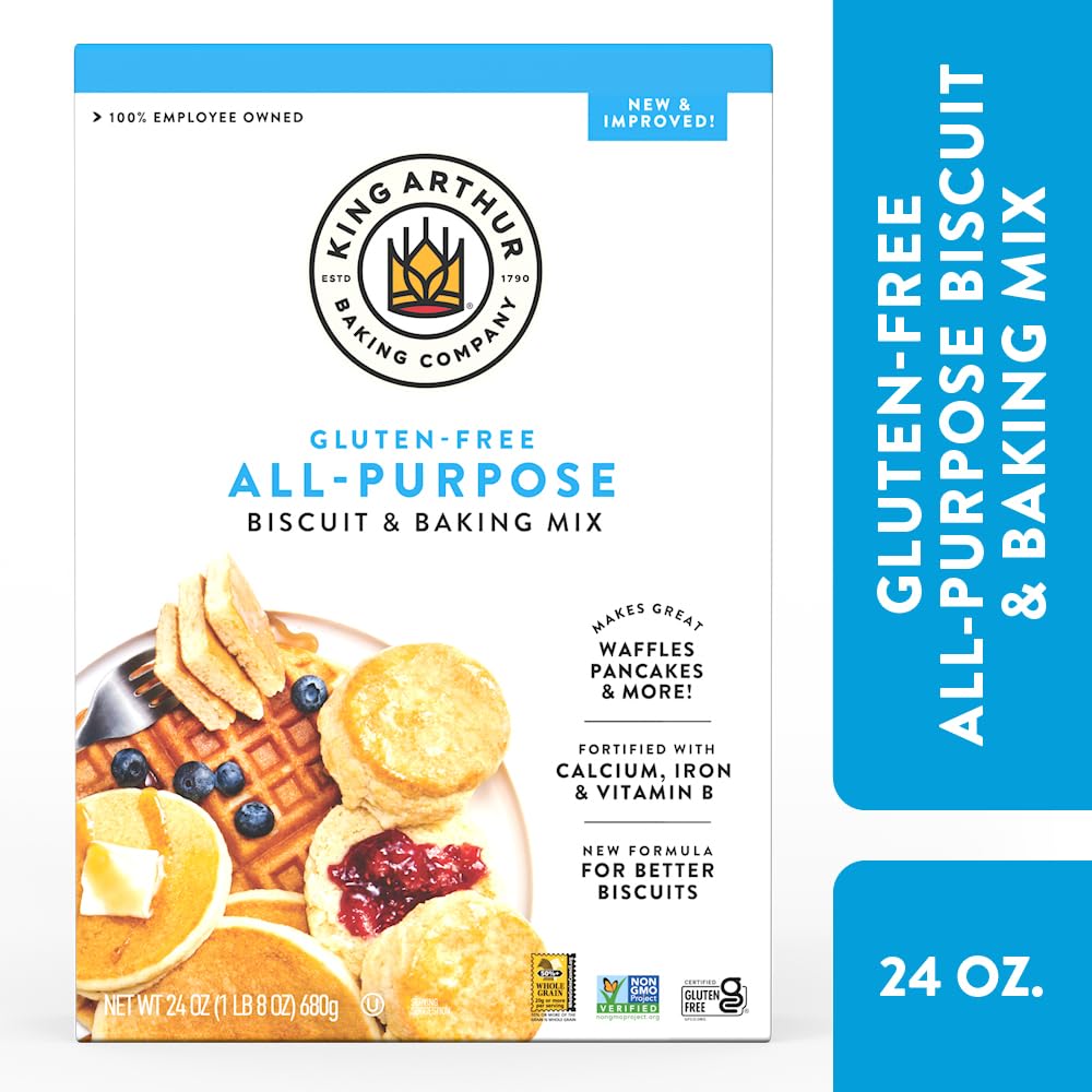 King Arthur gluten-free all-purpose biscuit mix measuring scoop ready to bake