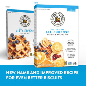 King Arthur gluten-free all-purpose biscuit mix packaging shows Non-GMO verification