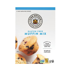 King Arthur Muffin Mix 16oz box ready for gluten-free baking.