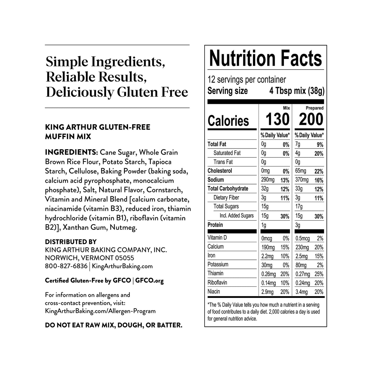 King Arthur Muffin Mix box shows Non-GMO and GFCO certifications.