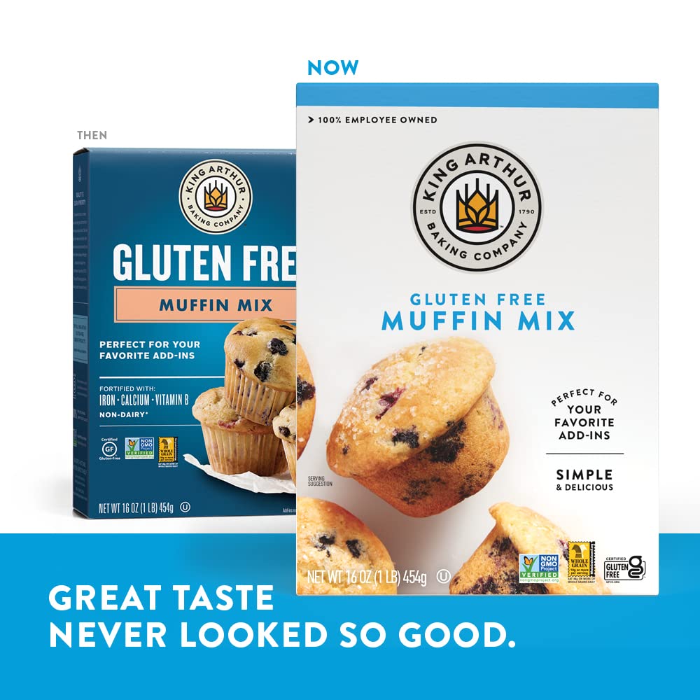 King Arthur six-pack muffin mix ready to bake.
