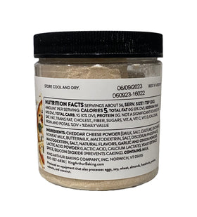 King Arthur Pizza Dough Flavor label view highlighting cheese powder and garlic notes.