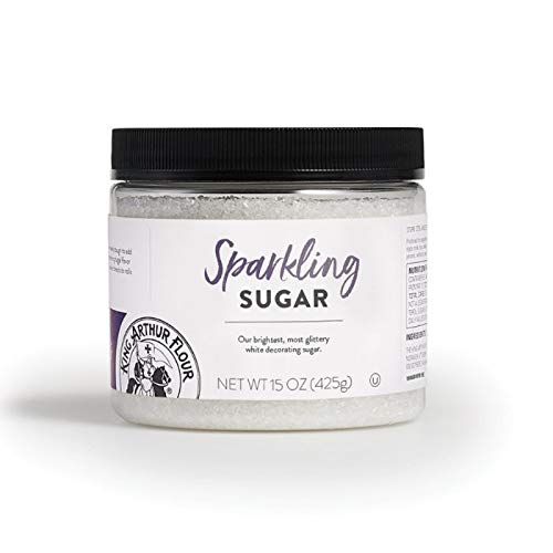 King Arthur White Sparkling Sugar jar closeup for elegant cookie decoration.
