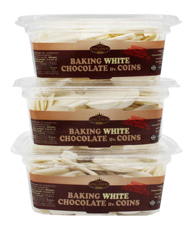 King David Easy Melt White Baking Coins in a jar for quick baking prep.