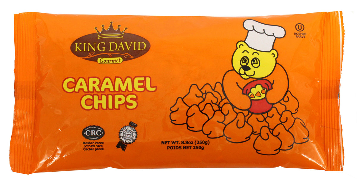 King David vegan caramel chips melt warning image showing cool storage to prevent melting.
