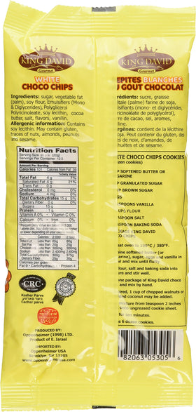 King David vegan white chocolate chips close-up texture, smooth and dairy-free for baking