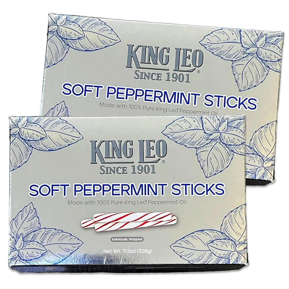 King Leo Soft Peppermint Sticks pack of two, ideal for sharing at gatherings.