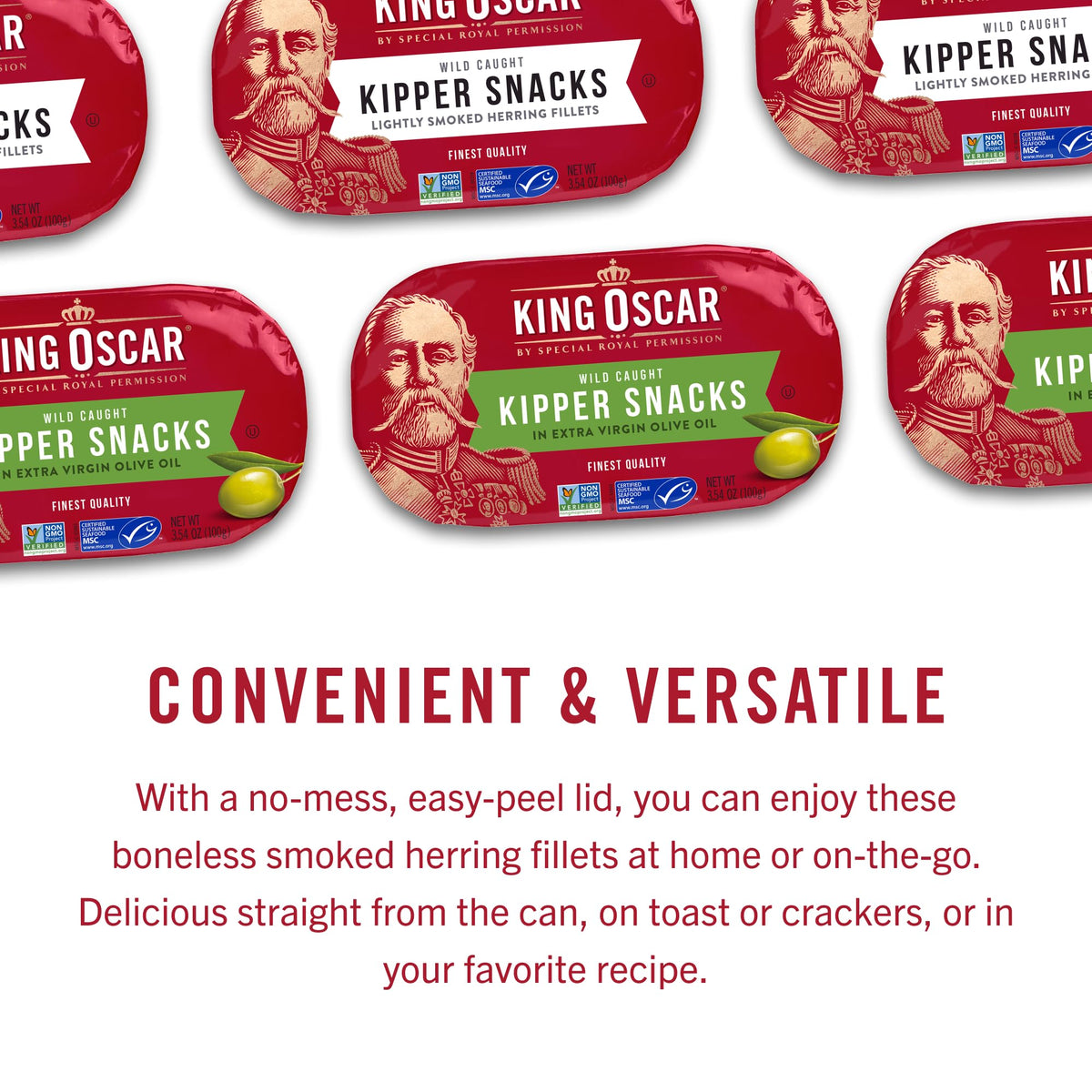 King Oscar sustainable wild-caught kipper snacks support ocean health.