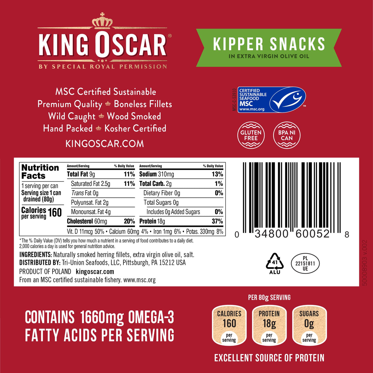 King Oscar kipper snacks on crackers show a convenient, protein-rich bite