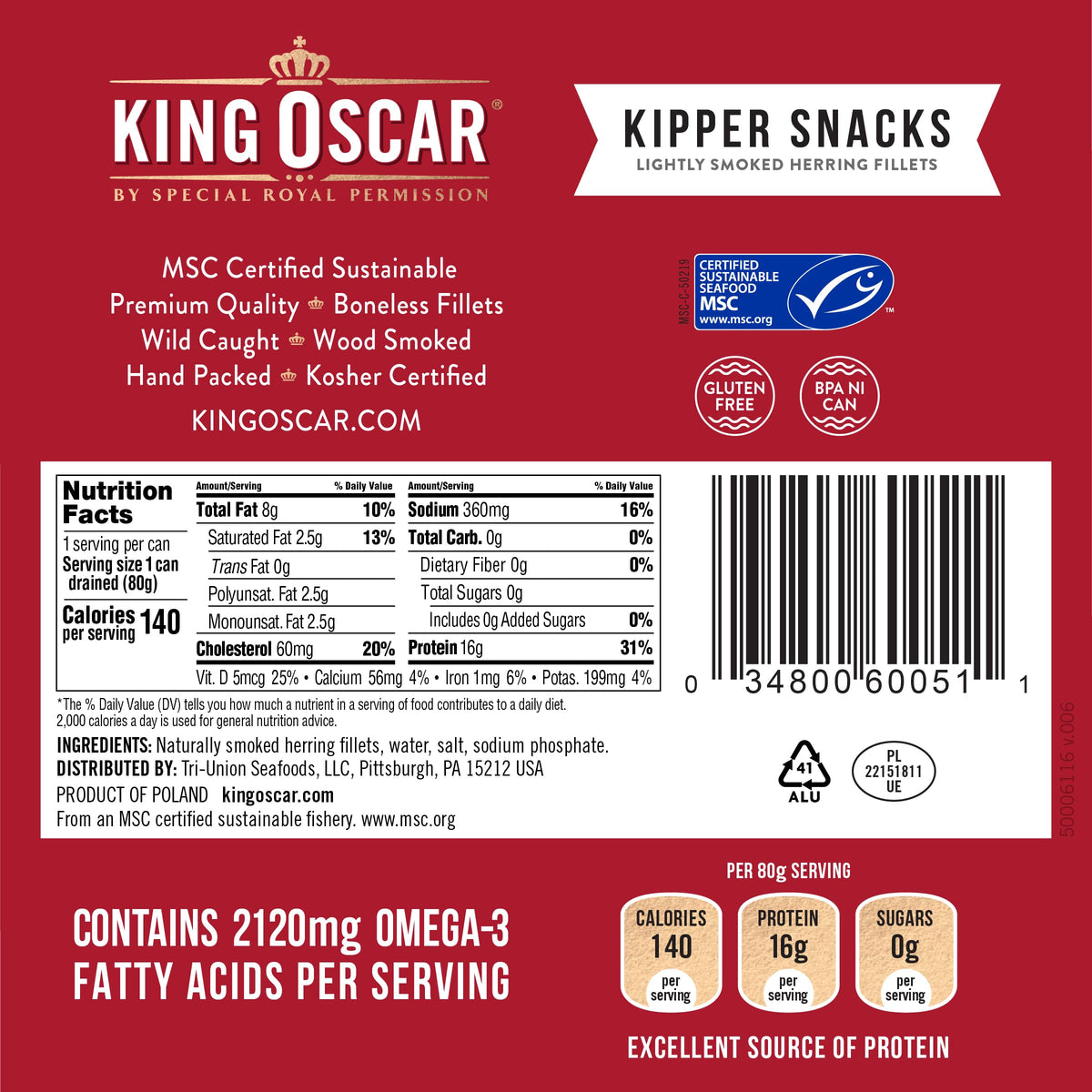 King Oscar wild-caught North Atlantic herring in a can for keto-friendly protein.