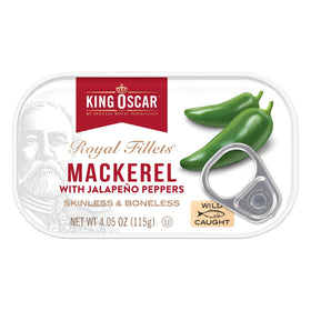 King Oscar olive oil can close-up with jalapeño slices visible, elevating salads.