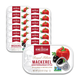 King Oscar mackerel in olive oil can, premium pantry protein for easy meals.