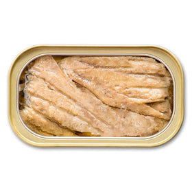 King Oscar mackerel in olive oil with glossy oil highlighting freshness.