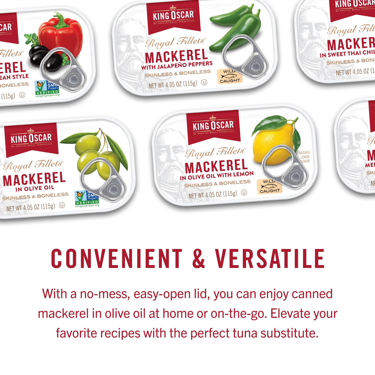 King Oscar sustainably wild-caught mackerel supporting responsible seafood choices.