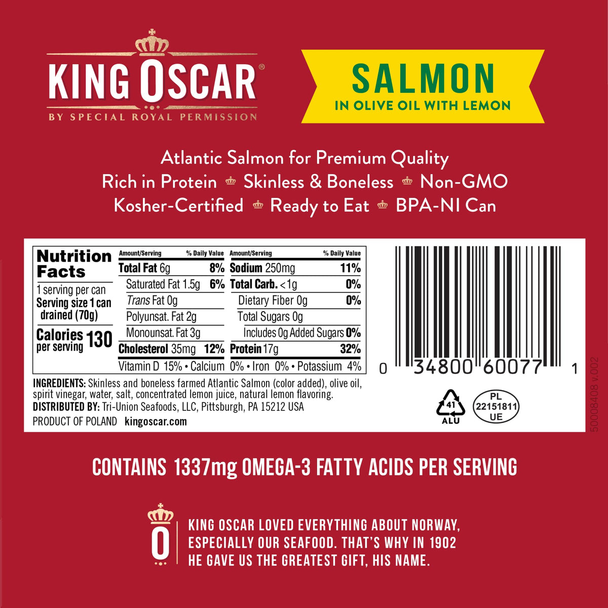 King Oscar salmon served with pasta, showcasing versatile dinner idea.