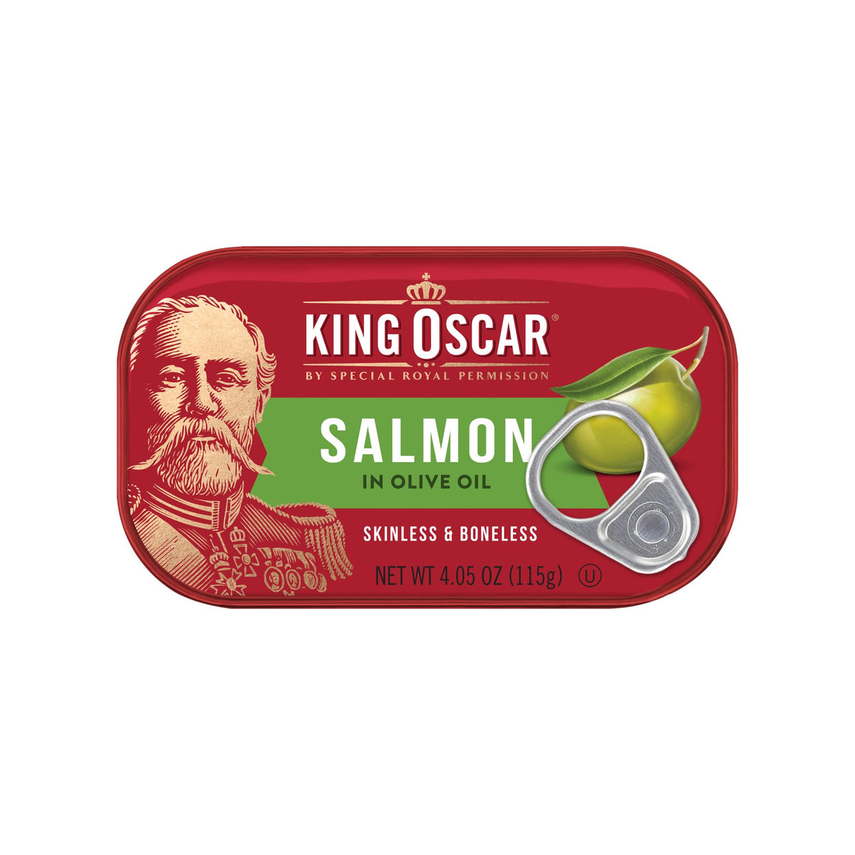 King Oscar skinless boneless salmon olive oil closeup shows delicate texture