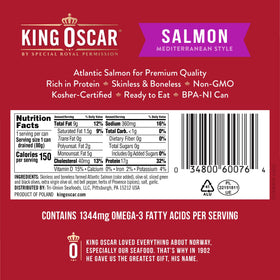 King Oscar Salmon skinless boneless, easy-open lid close-up, convenient pantry staple.