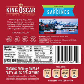 King Oscar wood-smoked brisling sardines close-up capturing smoky aroma.