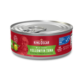 King Oscar hand-filleted yellowfin tuna in olive oil with premium texture.