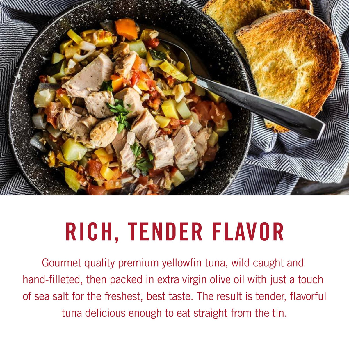King Oscar yellowfin tuna nutrition label highlights high protein and zero carbs.