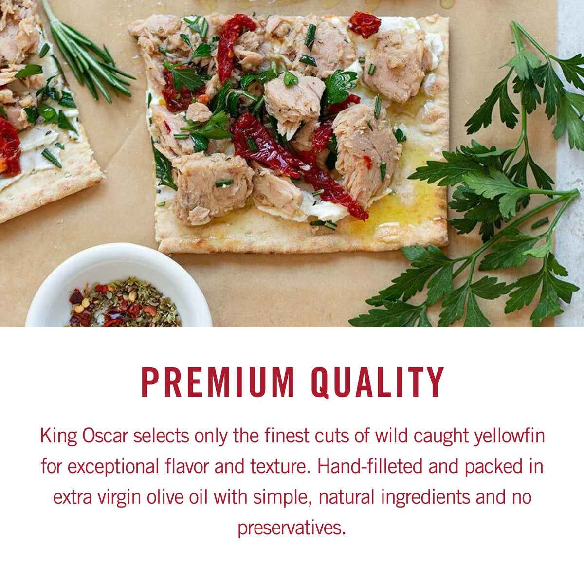King Oscar yellowfin tuna on toast with lemon for a quick meal.