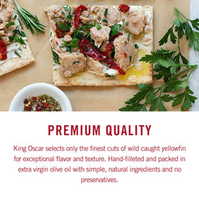 King Oscar yellowfin tuna on toast with lemon for a quick meal.